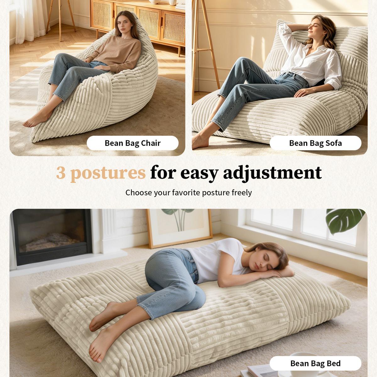 SITZSACK XXL 3-IN-1 aus Kordsamt als Sessel, Sofa und Bett - Weiß, Textil (180/25/125cm) - Urban Meuble