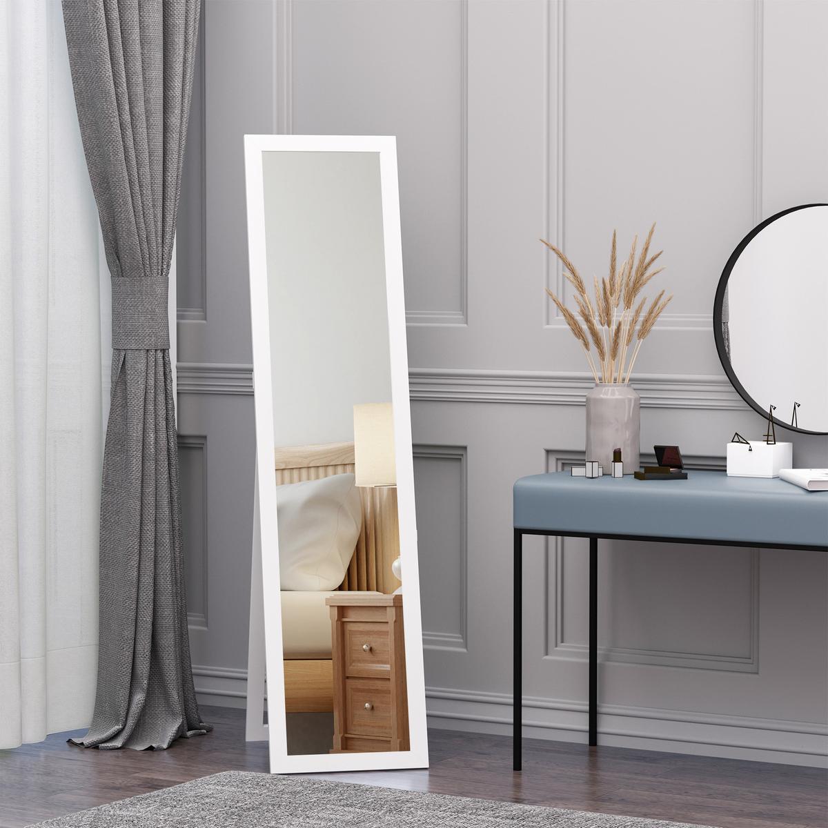 GANZKÖRPERSPIEGEL, 154 x 37 cm Wandspiegel mit Ständer, für Wohnzimmer Weiß - Weiß, Holzwerkstoff (37/154/37cm) - HOMCOM