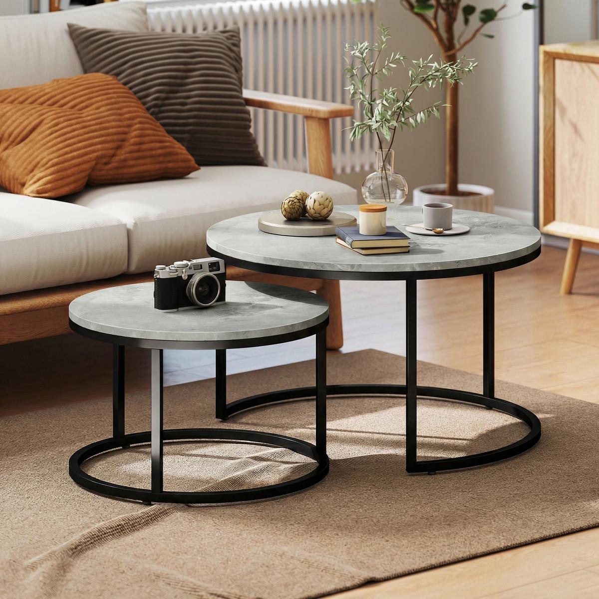 COUCHTISCH 2er Set Metall MDF Grau - Grau, Metall (78.5/78.5/46.5cm) - HOMCOM