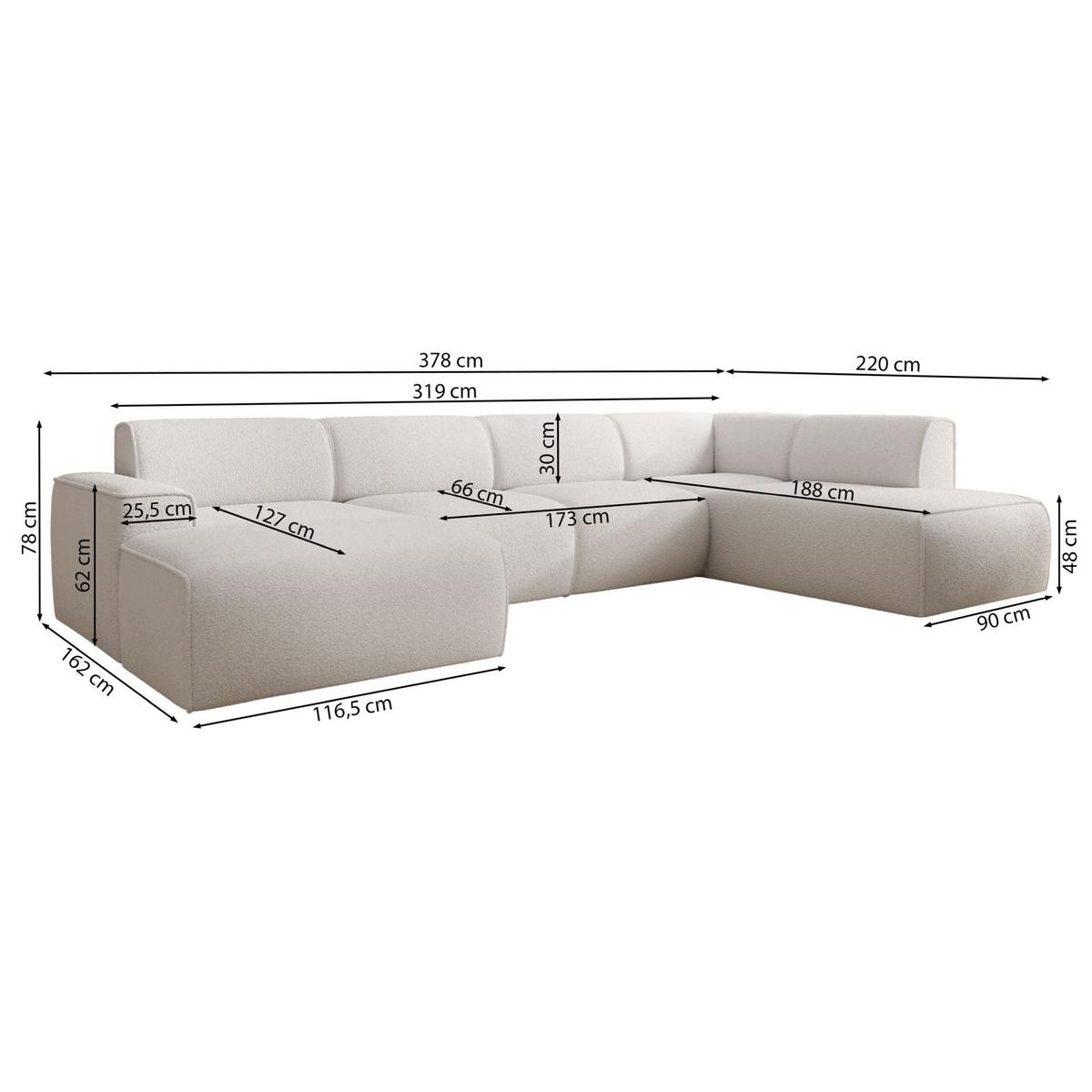 WOHNLANDSCHAFT Bouvi Beige links - Beige/Schwarz, Kunststoff/Textil (378/220cm) - Selsey