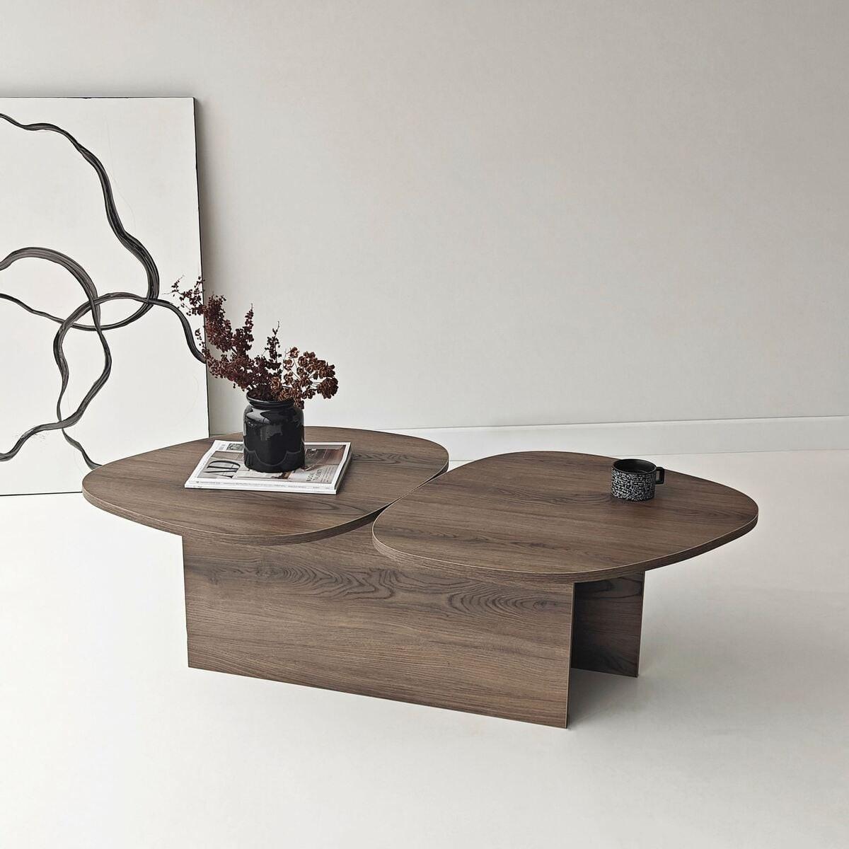 COUCHTISCH mit doppelter Platte in organischer Form 125/60/38 cm - Naturfarben, Holzwerkstoff (10/60/38cm) - Calicosy
