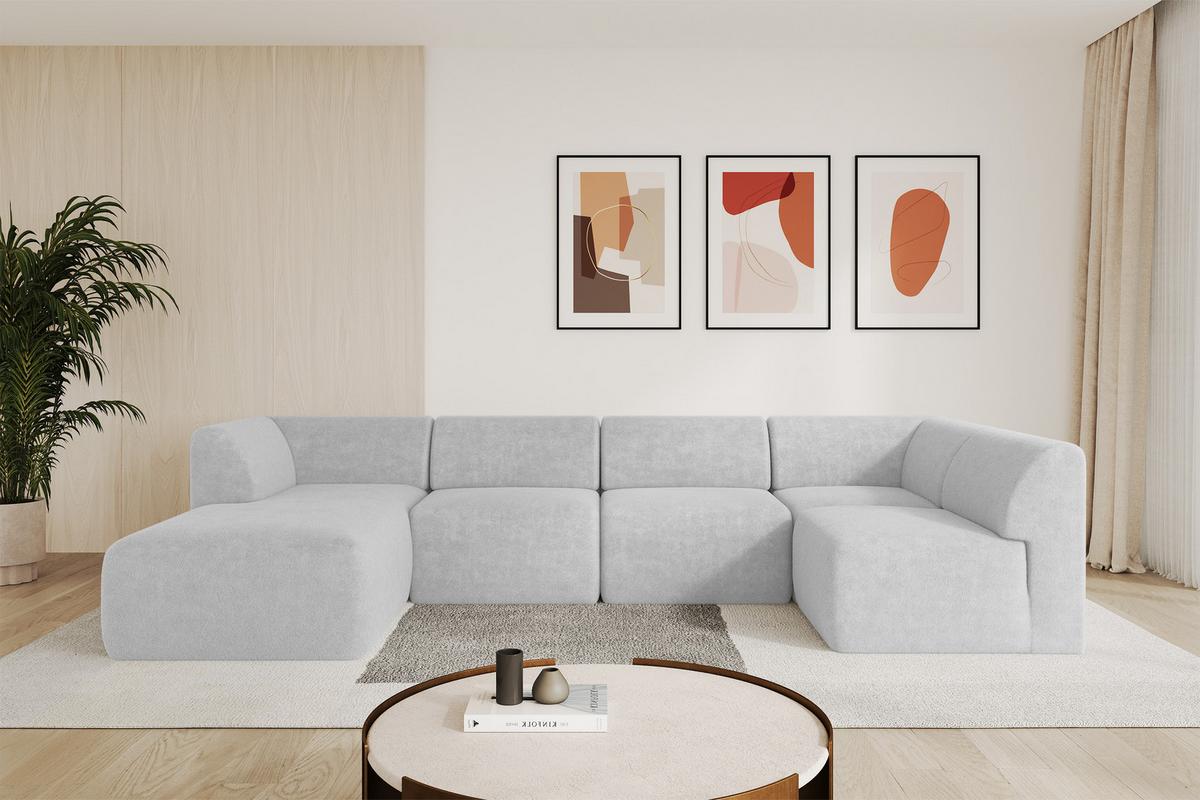 WOHNLANDSCHAFT Ottomane Links MOVO-L 345x180x78 cm Hellgrau Tissu - Nickelfarben, Holzwerkstoff/Kunststoff (345/78/180cm) - ALTDECOR