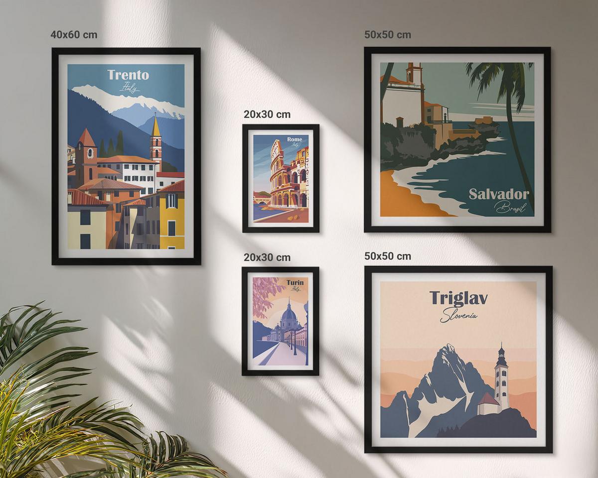 BILDER SET 5er Set - 50x50 cm & 20x30 cm & 40x60 cm Schwarzer Rahmen - Blicke auf berühmte Orte am Meer - Schwarz, Kunststoff (40/60cm) - TULUP