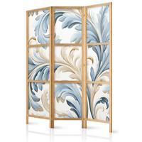 PARAVENT Japanischer 3-tlg 135x172 cm Bl tter Ornamente - Blau, Holz/Textil (135/172/3cm) - Muralo
