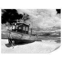 FOTOTAPETE für Wohnzimmer Schwarz-Weiß Boot Strand Meer 100x70 - Schwarz/Weiß, Papier (100/70cm) - Muralo