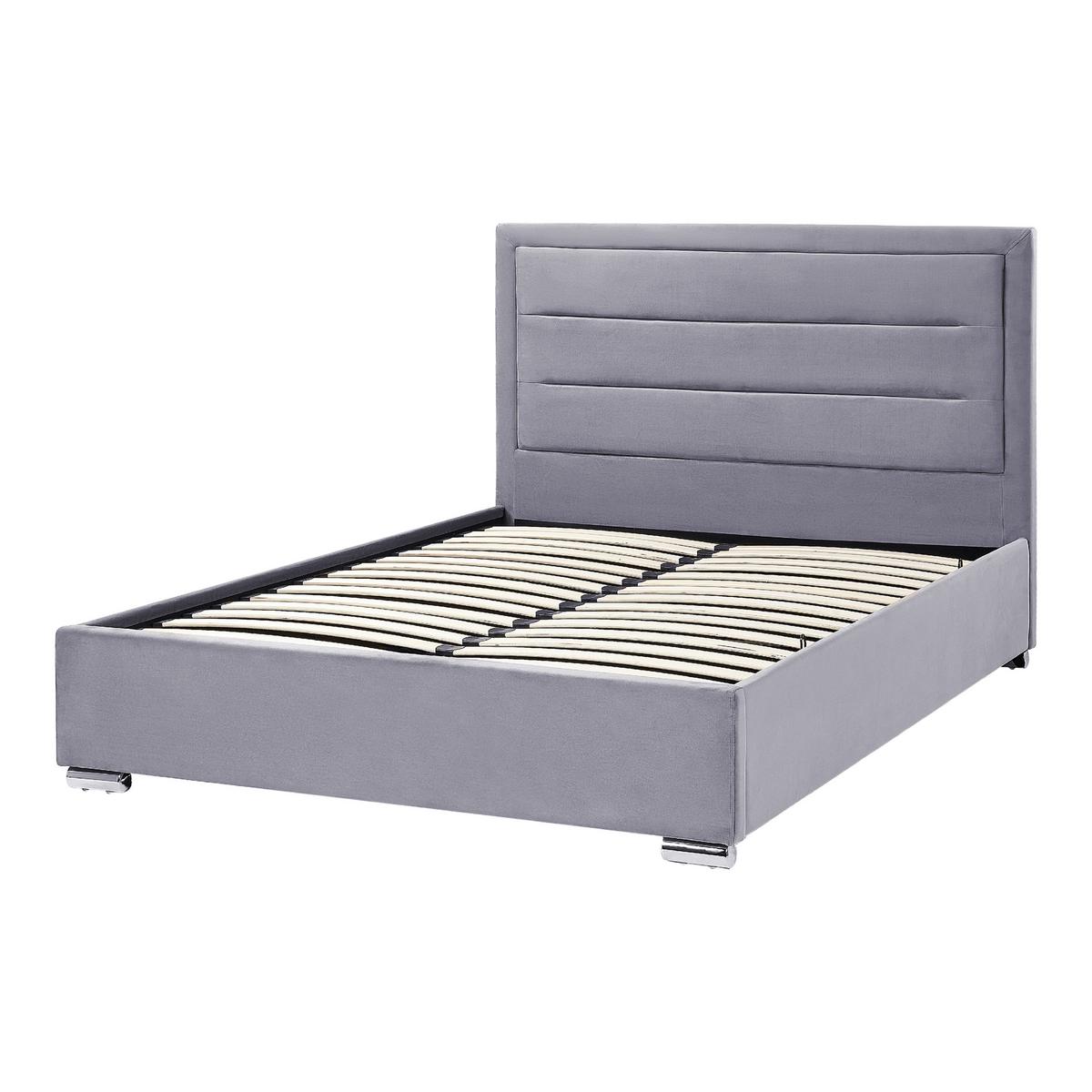 BETT mit Stauraum 140/200 cm Samtstoff Dunkelgrau Rouen - Dunkelgrau, Textil (140/200cm) - Beliani