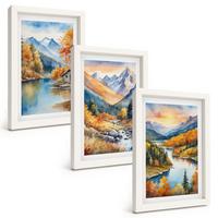 BILDER SET 3er Set - 20x30 cm Weißer Rahmen - Berglandschaft, Fluss, Herbst - Weiß, Kunststoff (20/30cm) - TULUP