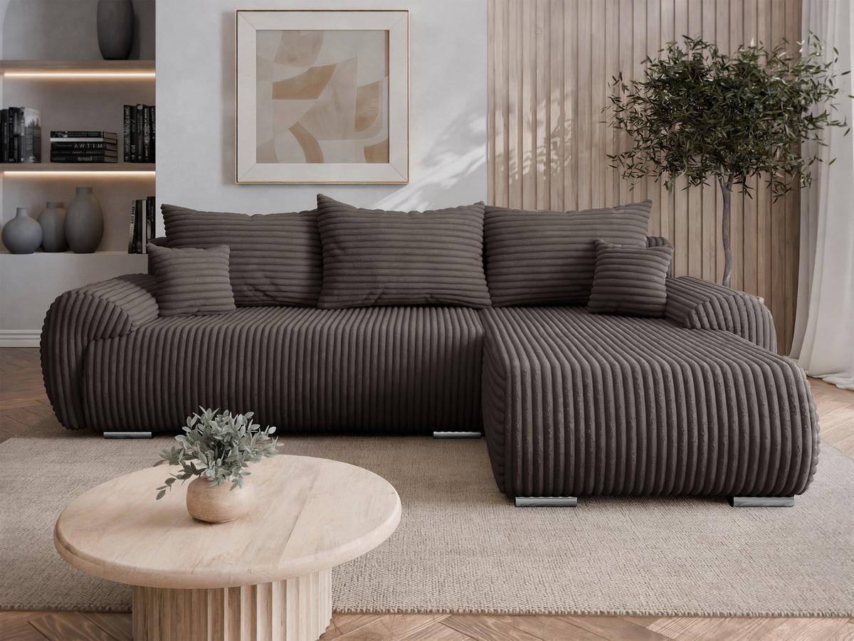 ECKSOFA Ubo L Cord, Seite: Rechts - Silberfarben/Braun, Holz/Kunststoff (282/187cm) - MIRJAN24