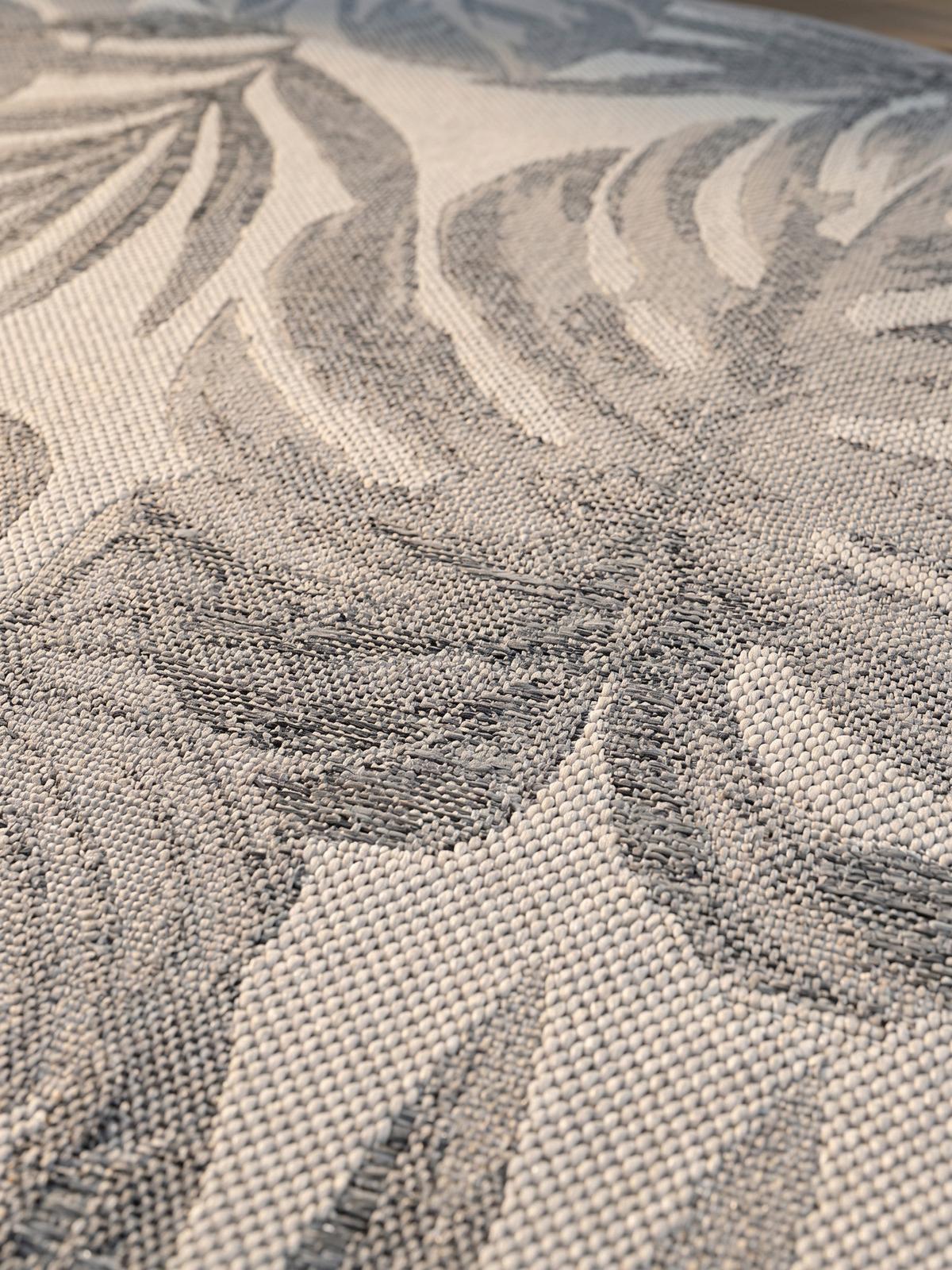 TEPPICH Outdoor VENTOUX in Grau, mit Tropen-Motiv, Ø 120 cm - Grau, Textil (120/120cm) - KADIMA DESIGN