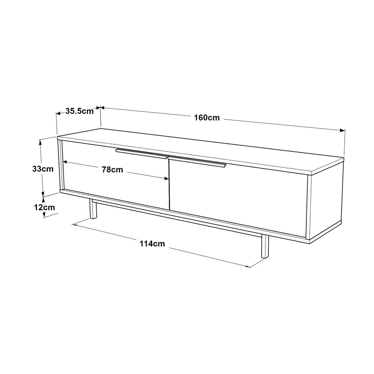 TV-ELEMENT Urejovle - Eichefarben/Schwarz, Holzwerkstoff/Metall (160/45/35.5cm) - [en.casa]