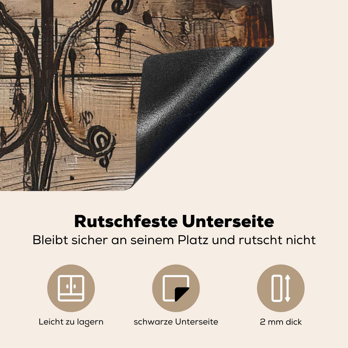 HERDABDECKPLATTE Cafe - Holz - Kaffee - Regale Induktionsmatte 81x52 cm - Schwarz, Kunststoff (81/52/0.2cm) - MuchoWow