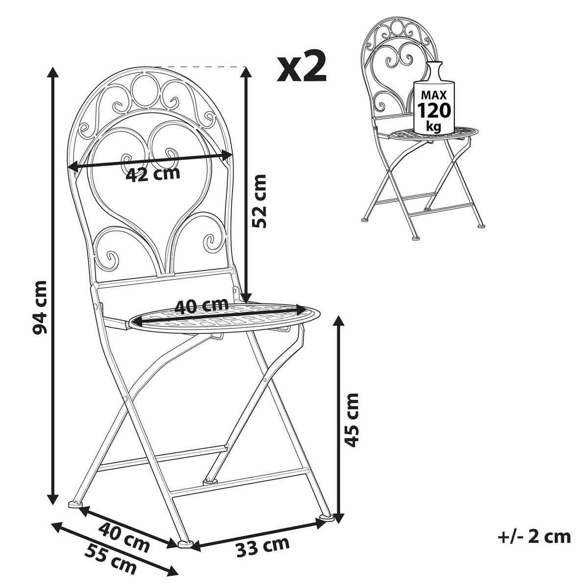 GARTENSTUHL 2er-Set Burgunderrot Albinia - Rot, Metall (42/94/55cm) - Beliani