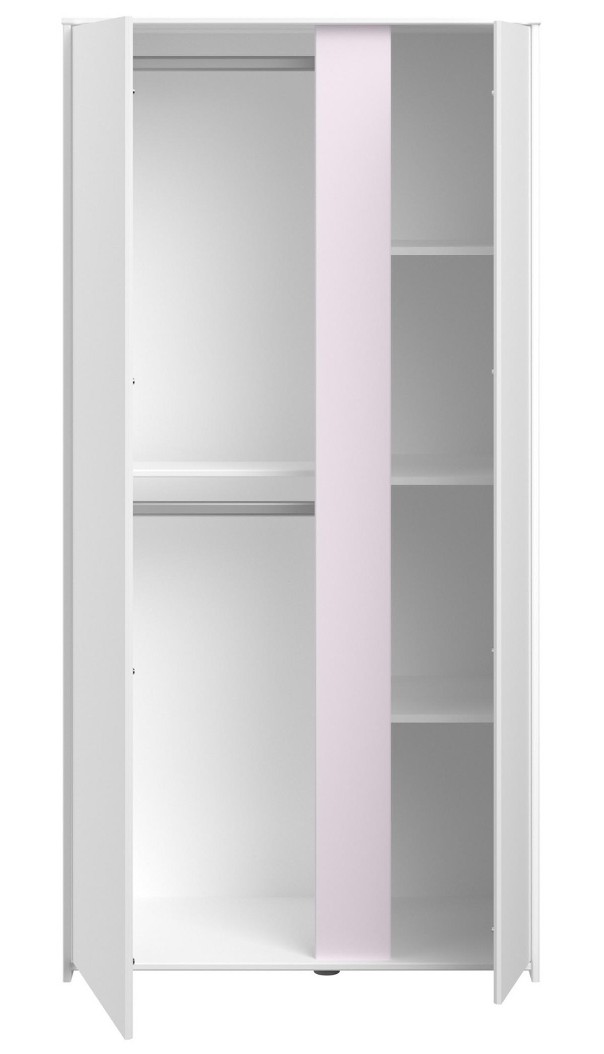 KINDERZIMMER in weiß Set 2-tlg. mit Kleiderschrank und Hochbett 90x200 - Weiß/Rosa, Holz/Holzwerkstoff (205/182/104cm) - Parisot Meuble