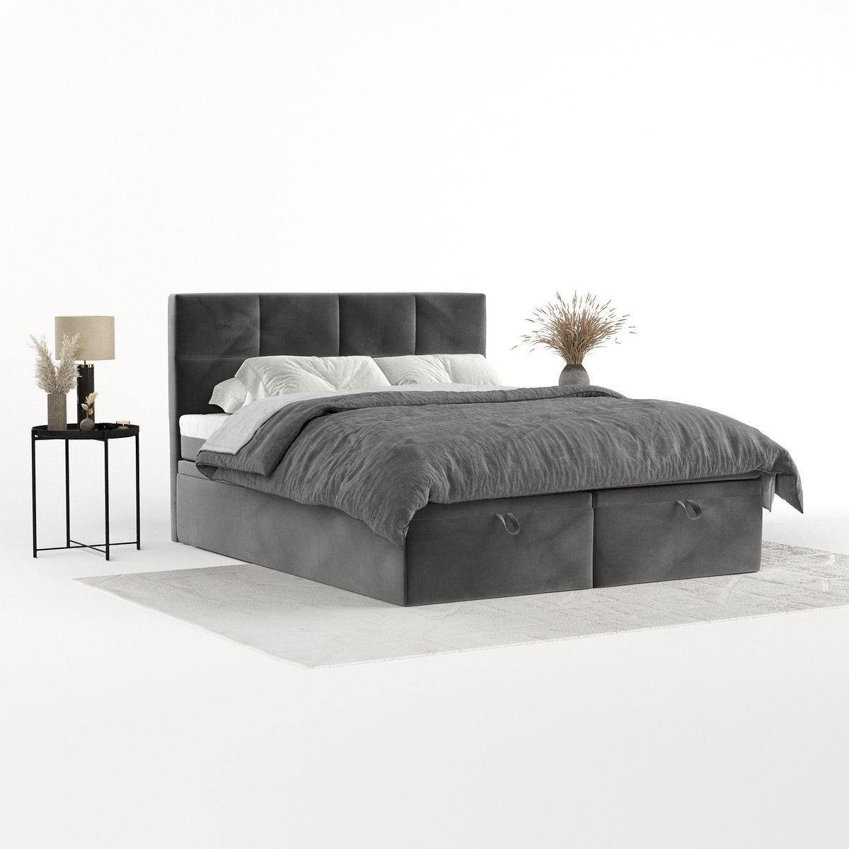 BOXBETT Tessa 200/200 cm Grau im Kronos Stoff - Schwarz/Grau, Holz/Holzwerkstoff (200/200cm) - AltaBeds