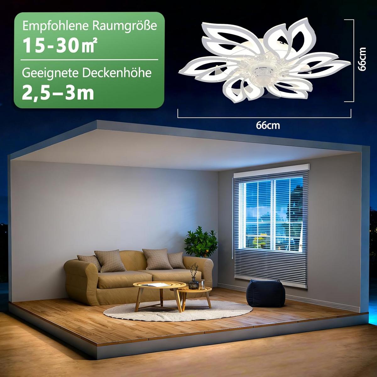 DECKENVENTILATOR Mit Beleuchtung Vornis 60/69.5/14.5 cm - Weiß, Metall (66/66/14.5cm) - ZMH