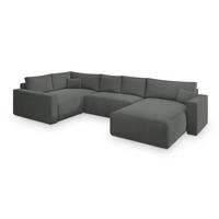 WOHNLANDSCHAFT VELAMI L-S Grau Velours-Stoff mit Schlaffunktion - Grau, Holz (365/83/194cm) - MASSENO