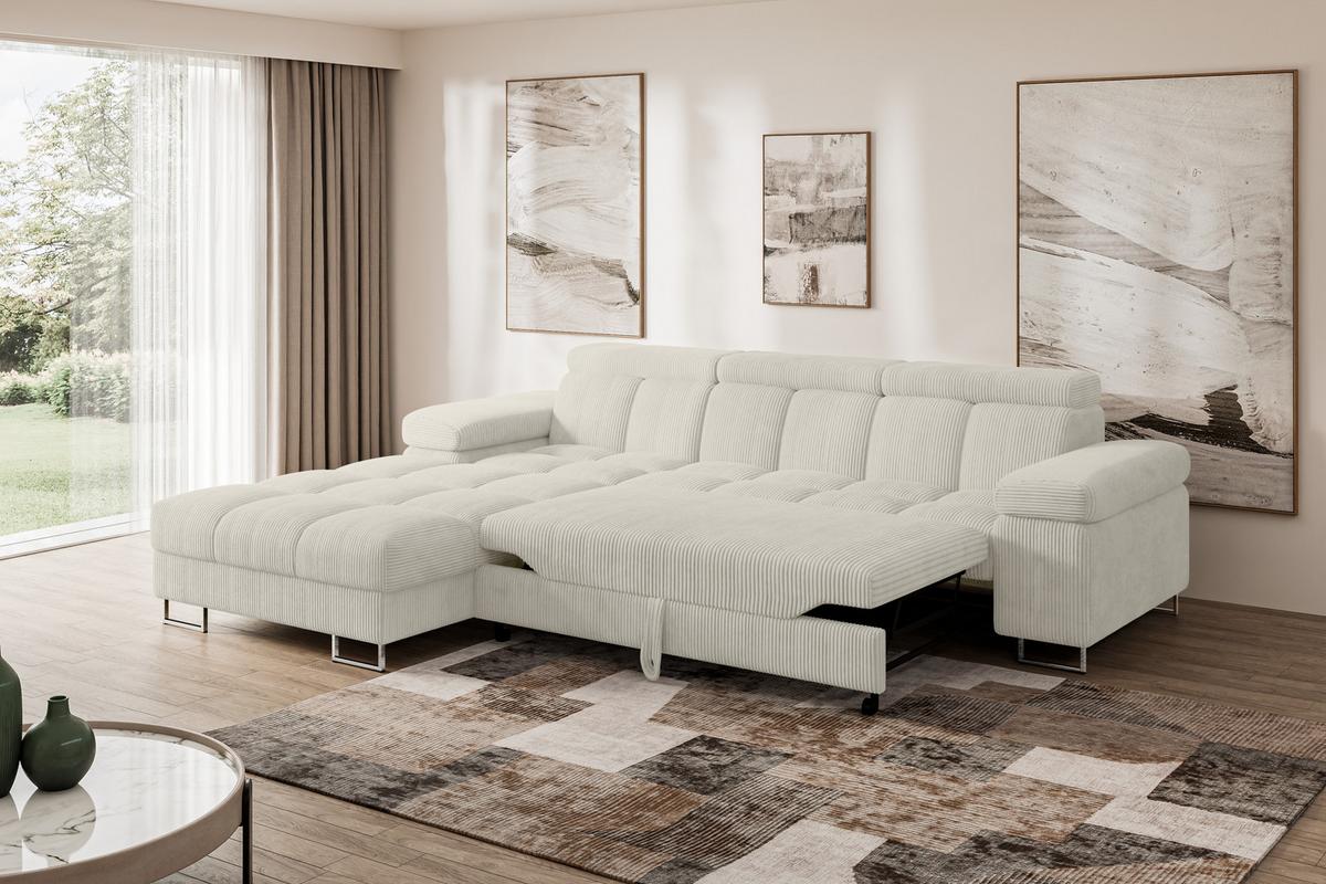 ECKSOFA mit Schlaffunktion Ottomane Links 271x203x79 Creme Cord - Mokka, Holzwerkstoff/Textil (271/203cm) - ALTDECOR