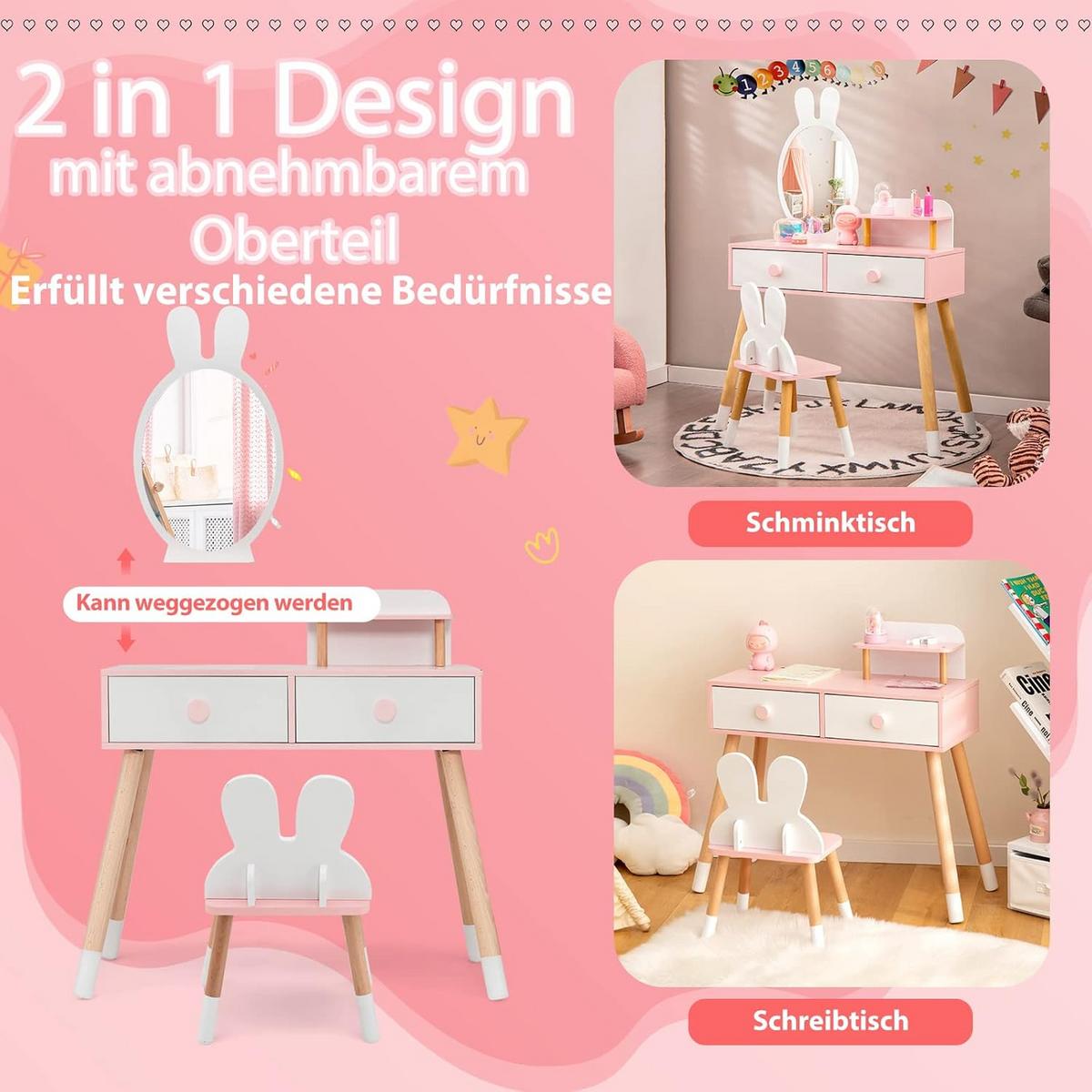 KINDER SCHMINKTISCH Set Weiß - Weiß, Holz (78/110/37cm) - COSTWAY