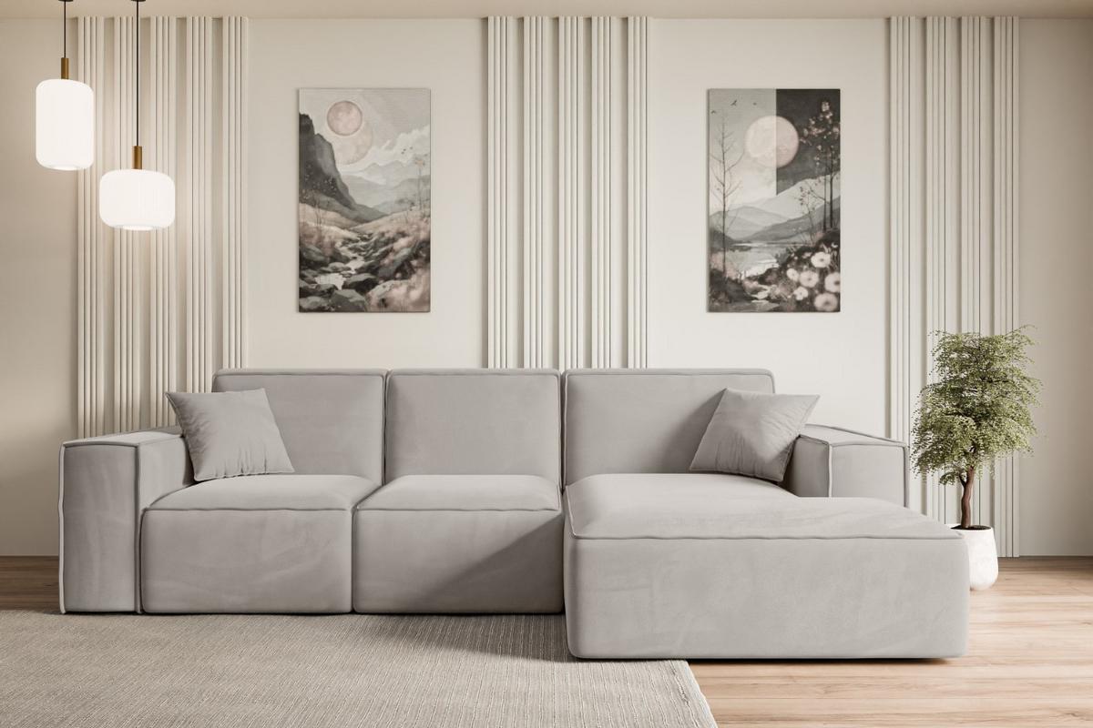 ECKSOFA Ottomane Rechts SERRA-L - 266x169x80 cm Hellbraun Velours - Hellbraun/Schwarz, Holzwerkstoff/Kunststoff (266/169cm) - ALTDECOR