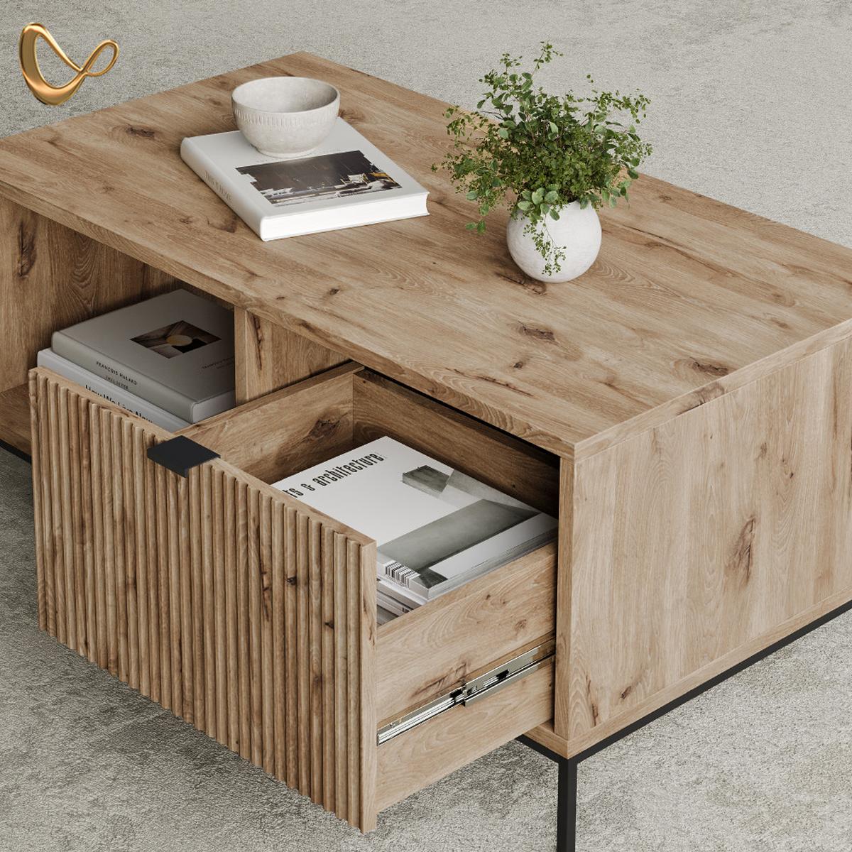 COUCHTISCH Aterno Viking Oak mit einer Schublade - Eichefarben, Holzwerkstoff (50/90/45cm) - Livinity®