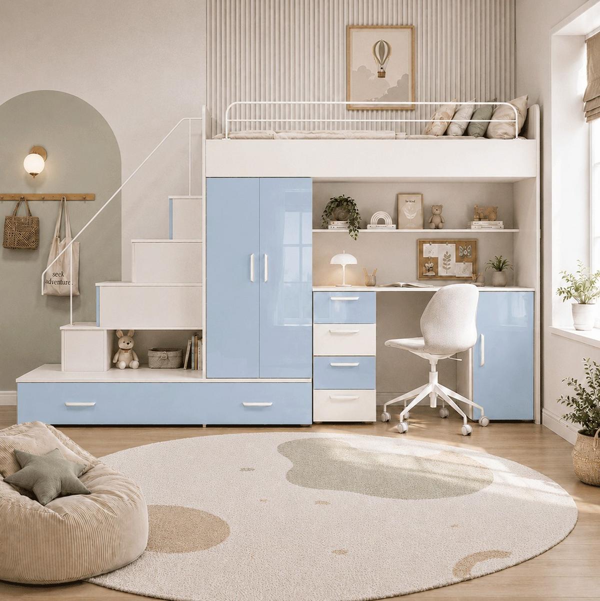 KASCHMIR Kinderset RAJ 5, Hochglanz - Kaschmir/Blau, Holzwerkstoff (320/180/86cm) - Lookway
