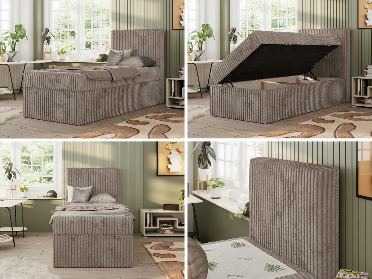 JUGENDBETT TILIO 90/200 - Hellbraun - H3 - Rechts Seite - Hellbraun, Textil (200/90cm) - MKS