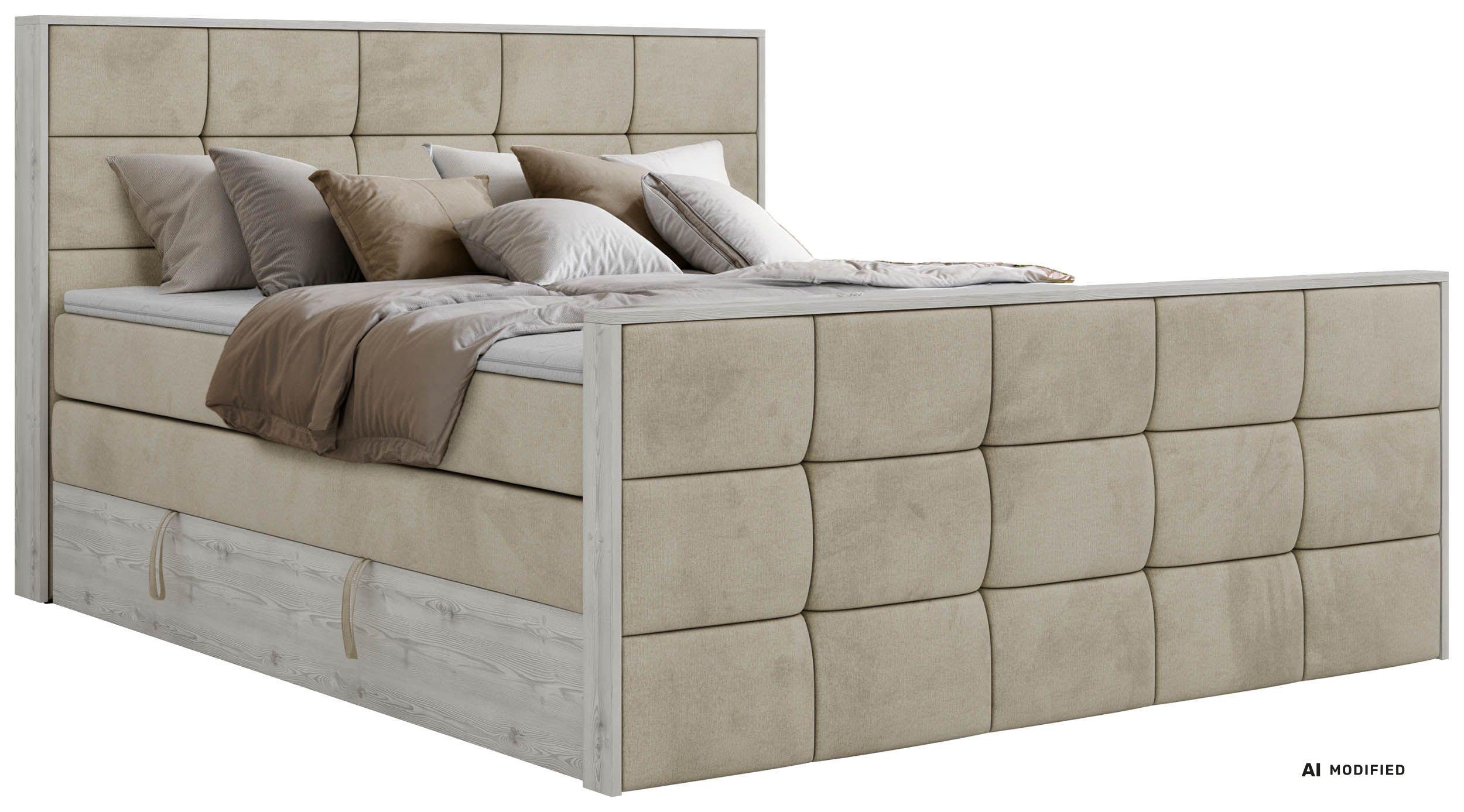 BOXSPRINGBETT ALNOR KING DUO 140/200 - Beige Velvet - Topper T25 - H4 - Beige/Schwarz, Kunststoff/Textil (140/200cm) - MKS