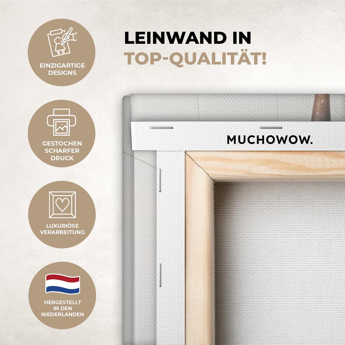 LEINWANDBILD Schottischer Highlander - Tier - Zeitung - Toilette Wanddeko 90x60 cm - Kastanienfarben, Textil (90/60cm) - MuchoWow