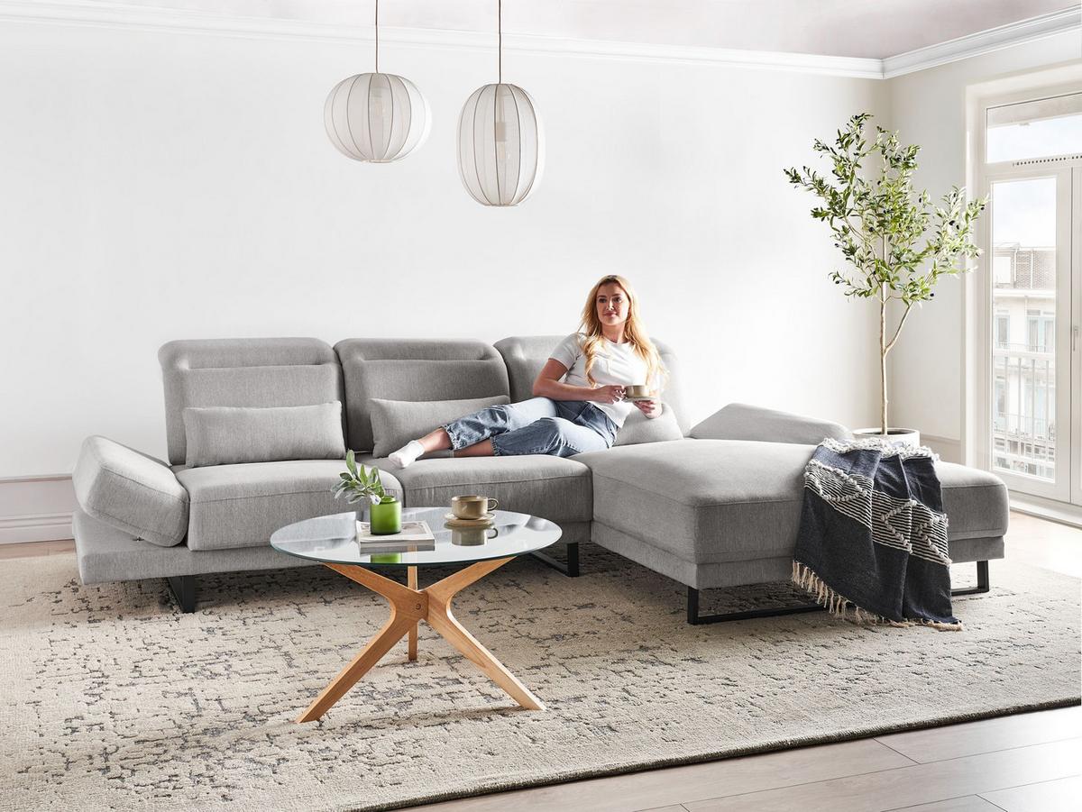 ECKSOFA 4-Sitzer Stoff Hellgrau linksseitig Ikast - Hellgrau/Schwarz, Textil (320/214cm) - Beliani