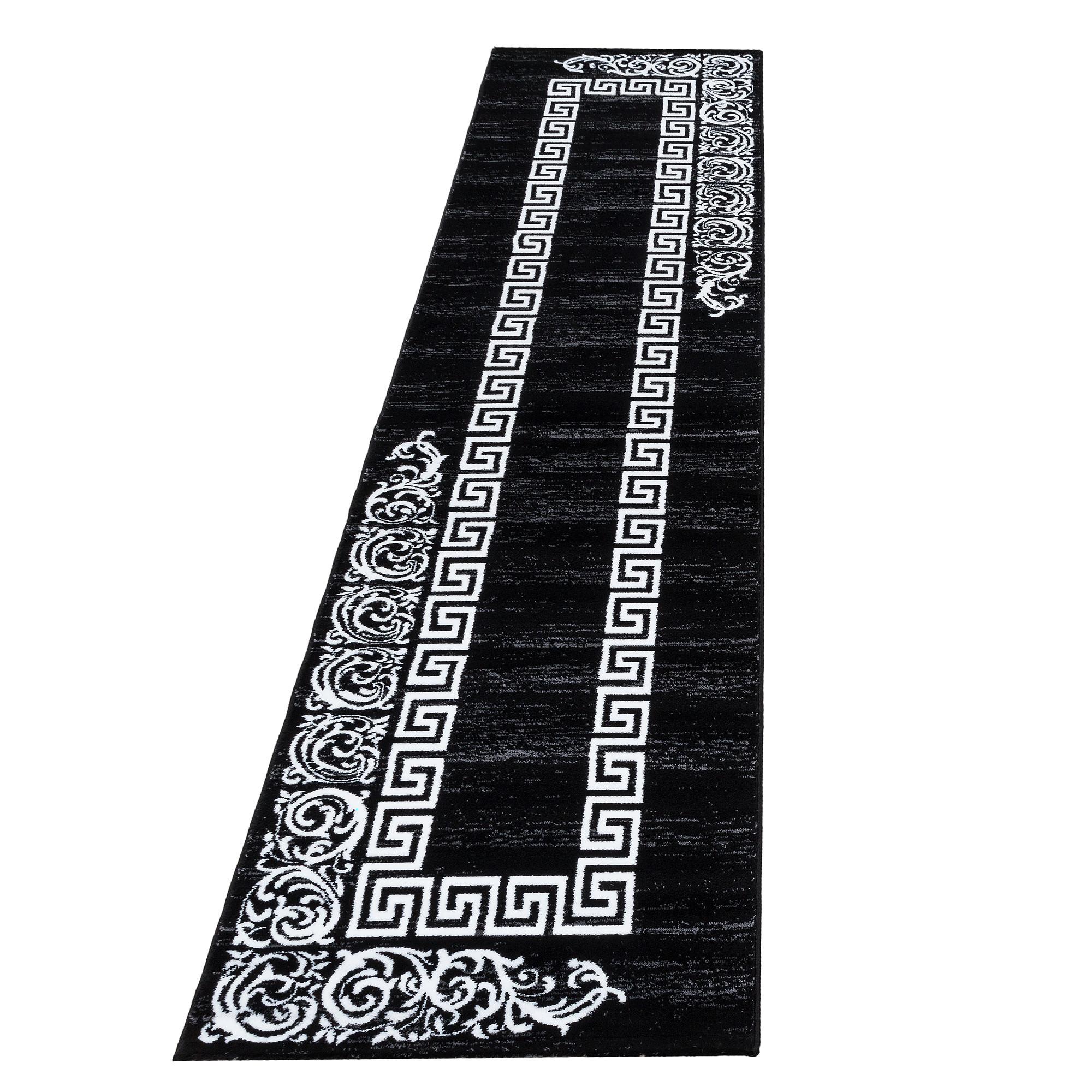 TEPPICH Kurzflor ASPEN in Schwarz, mit Mäander-Muster, 80 x 300 cm - Schwarz, Textil (80/300cm) - KADIMA DESIGN
