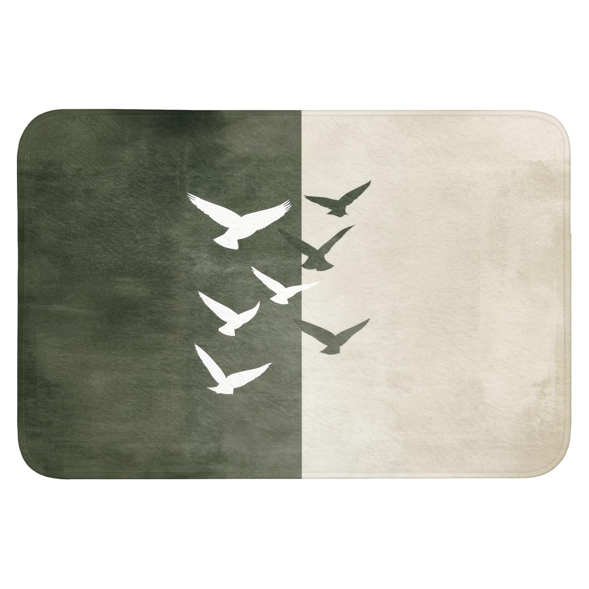 BADEMATTE Japandi - Vogel - Grün Badvorleger 90x60 cm - Olivgrün, Textil (90/60cm) - OnlyWow