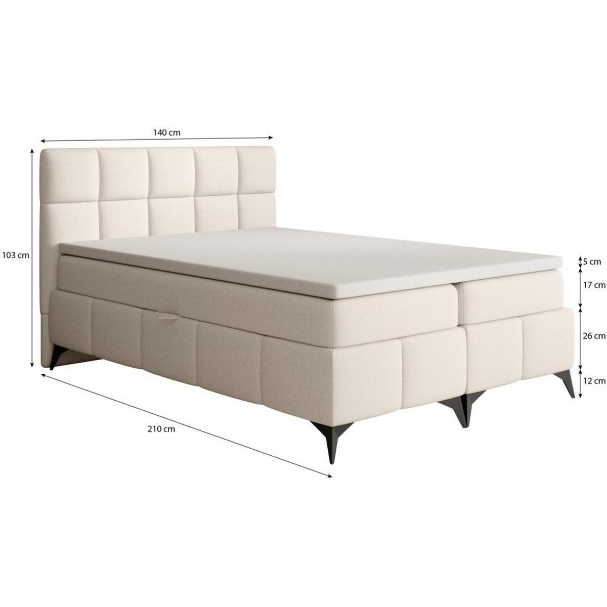 BOXBETT Solido mit Bettkasten 140x200 cm hellbraun - Hellbraun/Schwarz, Textil/Metall (140/200cm) - Beautysofa