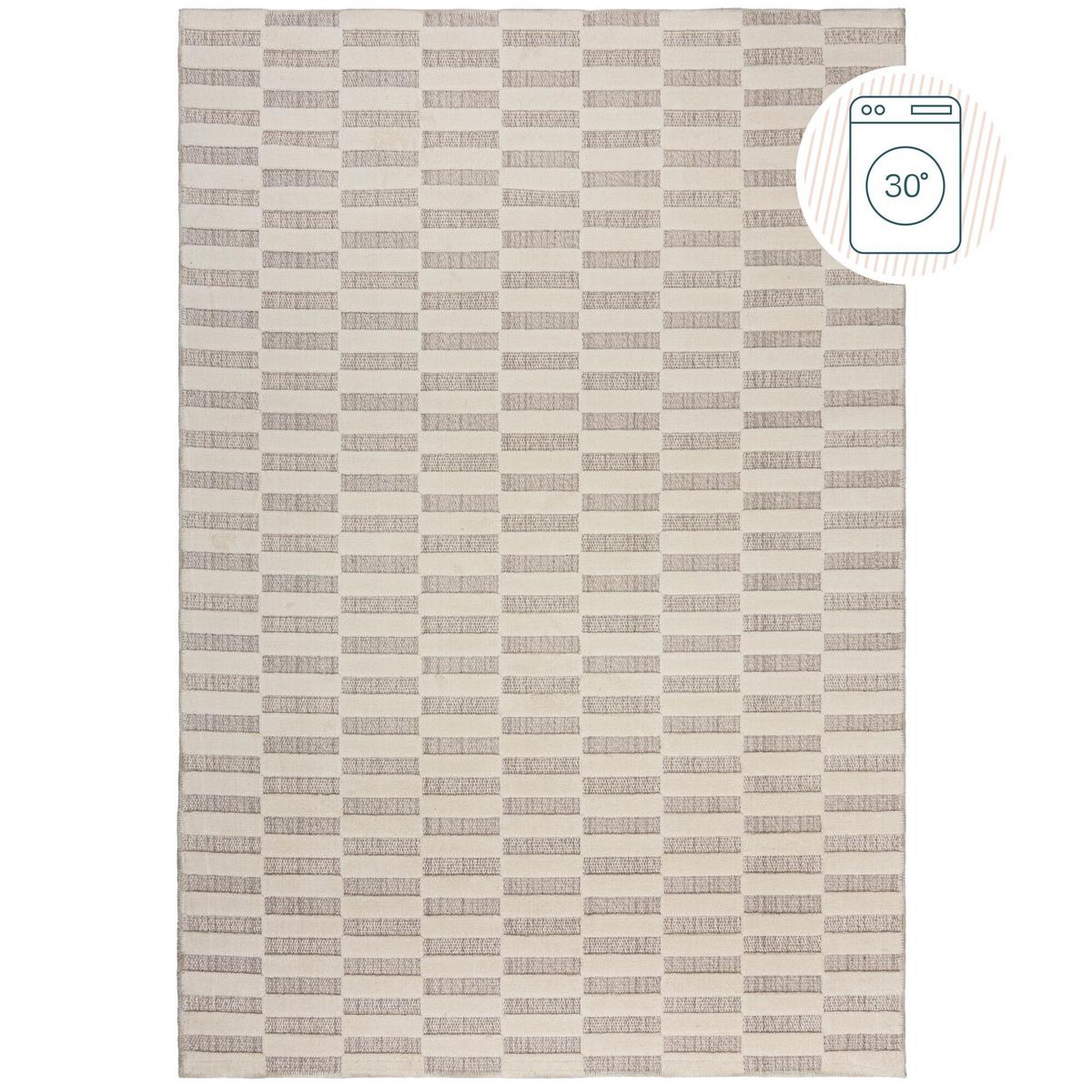 TEPPICH Waschbar RIDGE, mit Schachbrettmuster, Beige, 194 x 290 cm - Beige, Textil (290/194cm) - KADIMA DESIGN