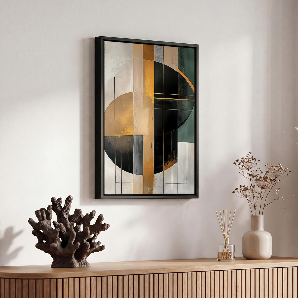 LEINWAND Bilder mit Rahmen - Abstrakt - Gold - Bronze - Grün - Formen - Modern - 20x30 - Multicolor, Textil (20/30cm) - MuchoWow