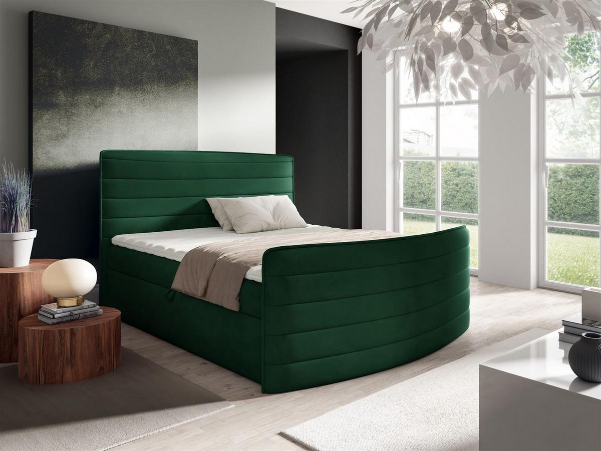 BOXBETT Ambra In Elisa Velvet - Grün, Holzwerkstoff/Textil (160/200cm) - Fun Möbel
