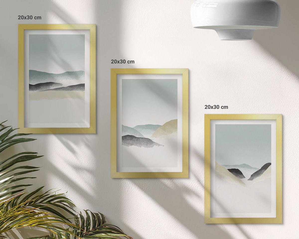 BILDER SET 3er Set - 20x30 cm Goldrahmen - Minimalistische Pastellberge - Goldfarben, Kunststoff (20/30cm) - TULUP