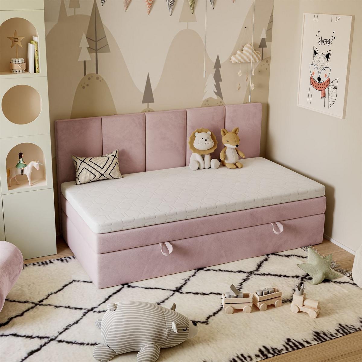 BOXSPRINGBETT ELZA MINI mit Topper 100x200 cm Royal Velvet 208 - Rosa, Textil - Lookway