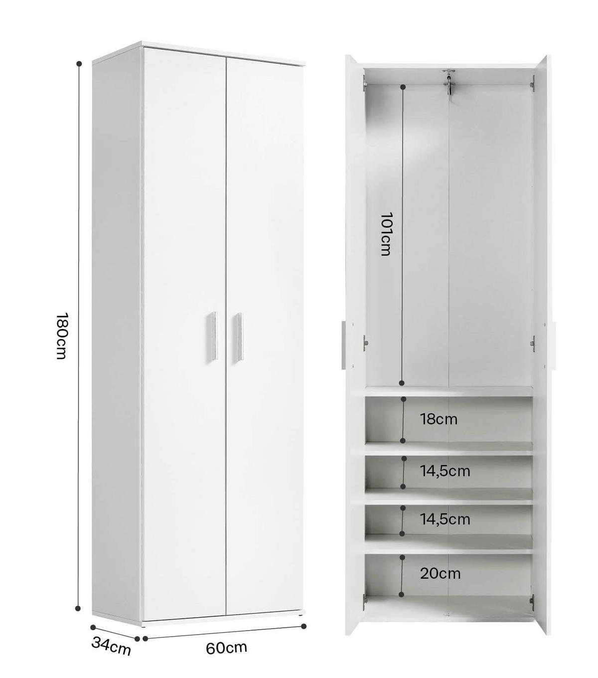 GARDEROBENSCHRANK Der Lange - Weiß, Holzwerkstoff (60/180/34cm) - Mokebo