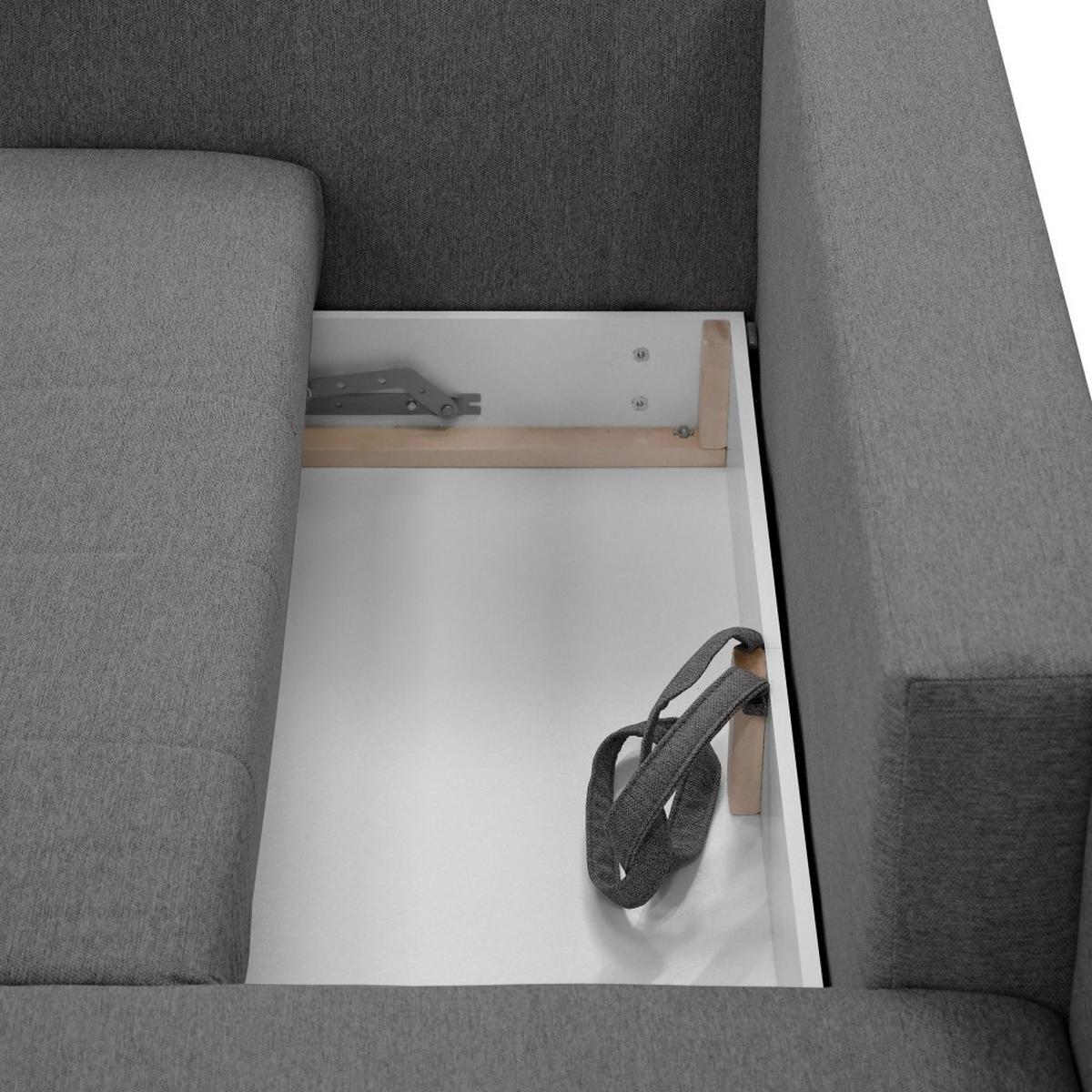 ECKSCHLAFSOFA Neron mit 2 Bettkasten und Beine in Buchefarbe, Dunkelgrau, links - Dunkelgrau/Buchefarben, Textil (233/148cm) - Beautysofa