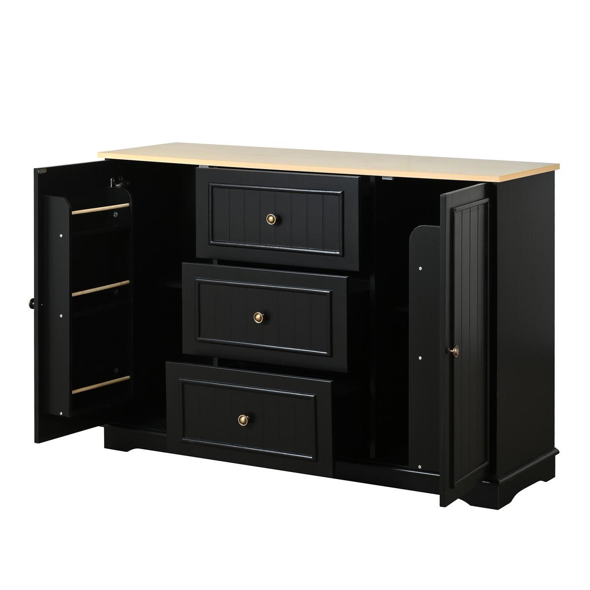SIDEBOARD mit 3 schubladen & kühlschrank-türen - Schwarz, Holzwerkstoff (126/86/40cm) - Urban Meuble