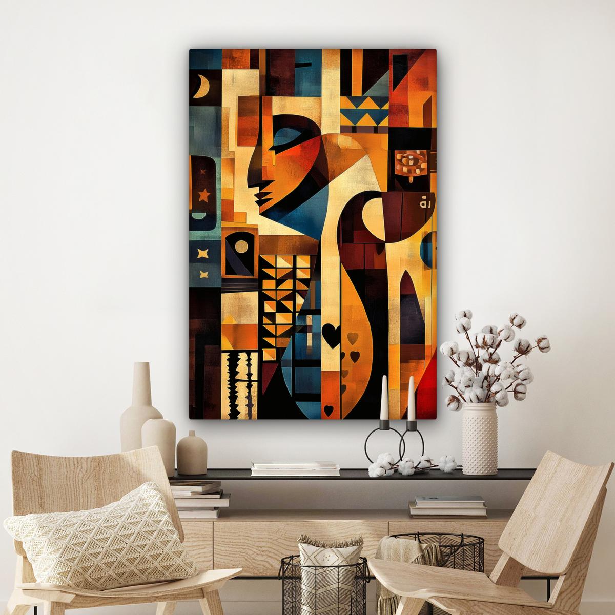 LEINWANDBILD Figuren - Abstrakt - Symbole Deko XXL 80x120 cm - Terracotta, Textil (80/120cm) - MuchoWow