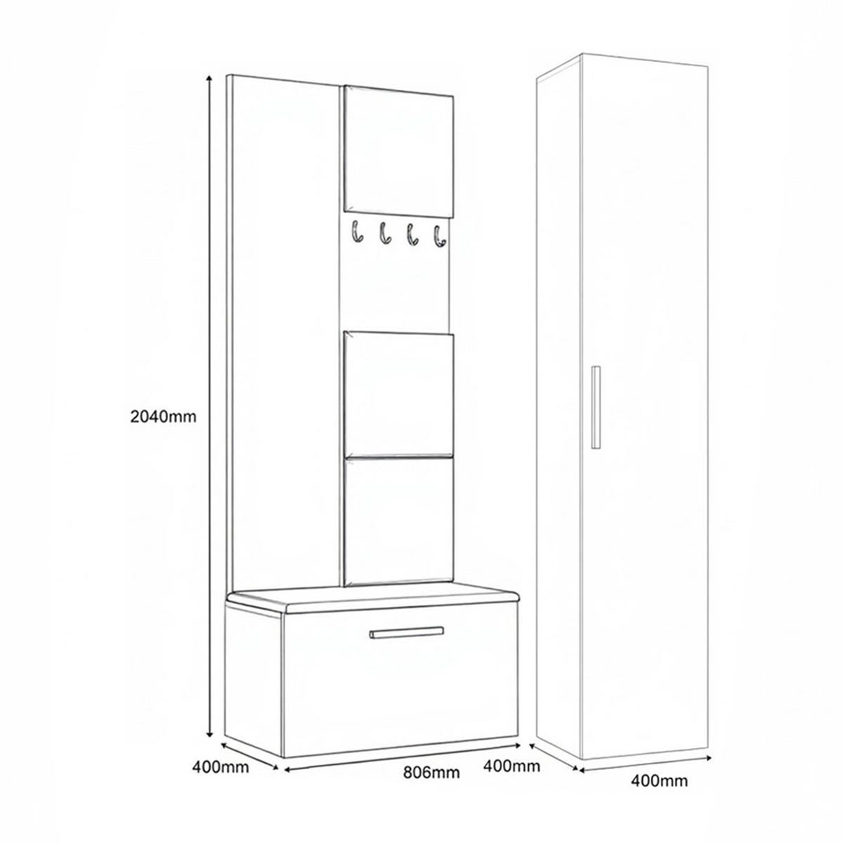 GARDEROBENSCHRANK MODULO 120,6/204/40 cm Modern Garderobe-Set Weiß - Weiß/Grau, Holzwerkstoff (120.6/204/40cm) - MASSENO