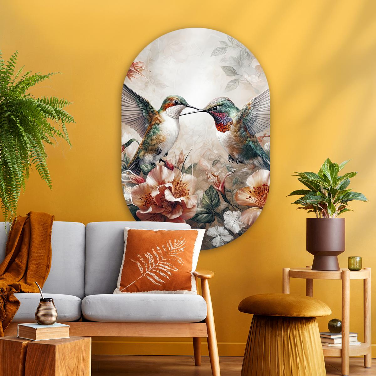 WANDBILD Kolibri - Vögel - Blumen - Natur Deko Groß 80x120 cm - Altrosa, Kunststoff (80/120cm) - MuchoWow