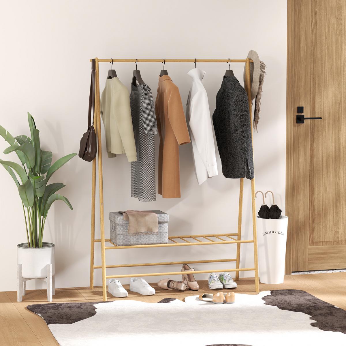 GARDEROBENSTÄNDER Bambus, 116 x 43,5 x 160 cm, Naturholz - Naturfarben, Naturmaterialien (116/160/43.5cm) - HOMCOM