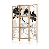 PARAVENT Japanischer 3-tlg 135x172 cm Schwarz-Wei e Magnolien - Weiß, Holz/Textil (135/172/3cm) - Muralo