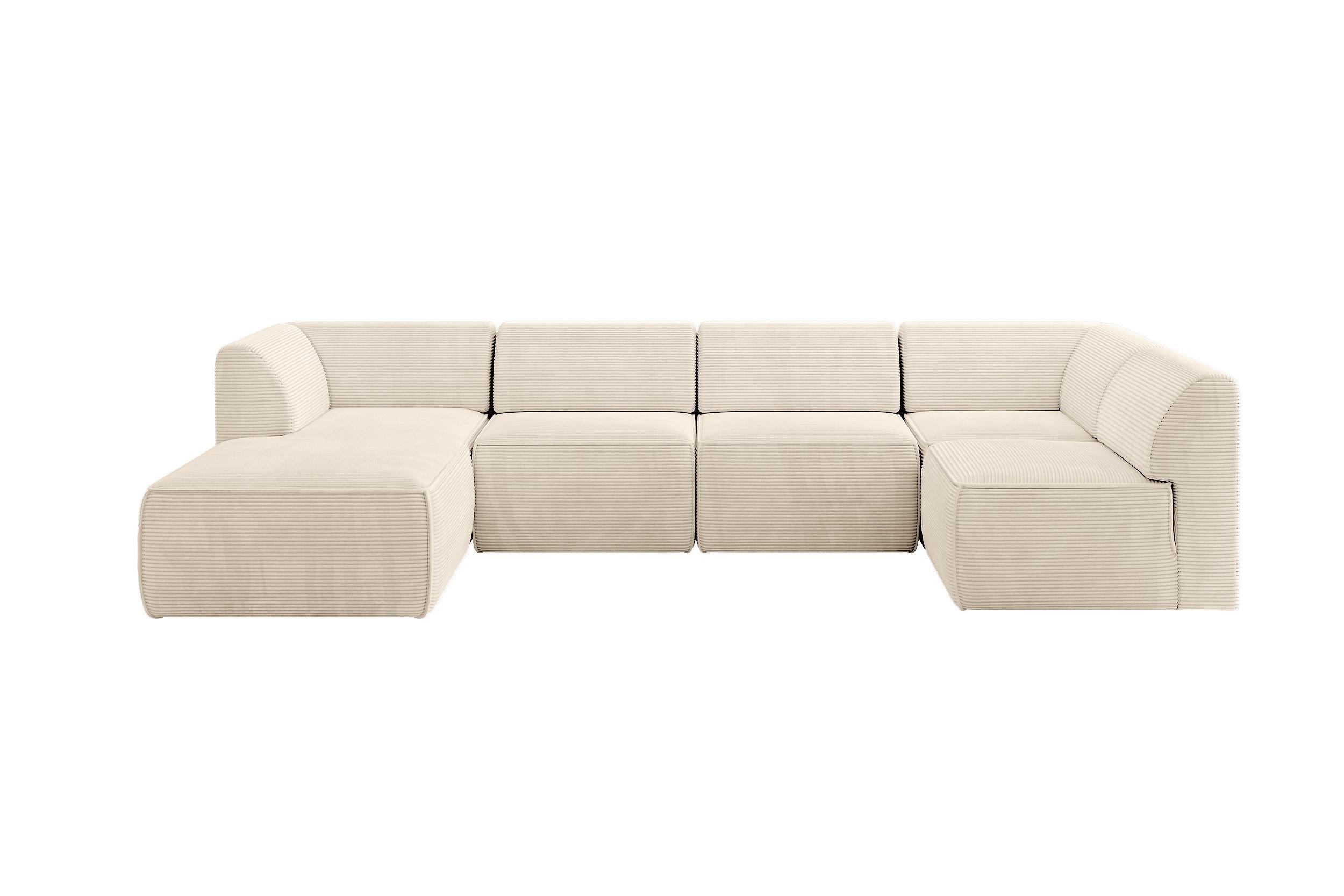WOHNLANDSCHAFT Ottomane Links MOVO-L 345x180x78 cm Beige Cord - Beige, Holzwerkstoff/Kunststoff (345/78/180cm) - ALTDECOR