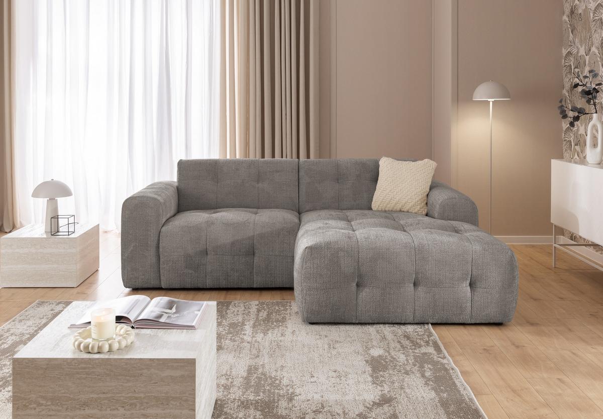 ECKSOFA mit Ottomane rechts, raffinierten Steppungen, Wellenunterfederung, B234/T161/H79 cm, Chenille-Bezug in Braun Taupe / 21041 - Taupe/Schwarz, Kunststoff/Textil (234/79/161cm) - luma-home