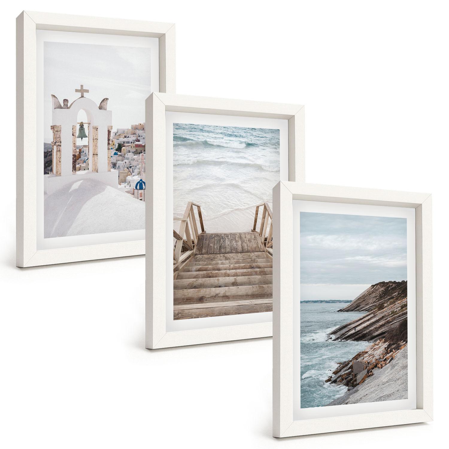 BILDER SET 3er Set - 20x30 cm Weißer Rahmen - Meeresarchitektur Santorin - Weiß, Kunststoff (20/30cm) - TULUP