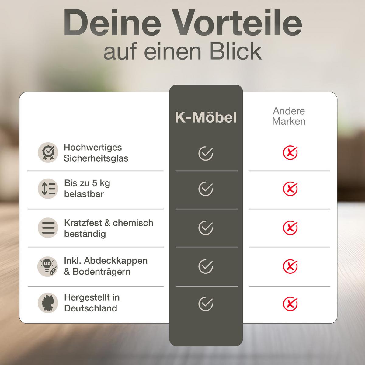 GLASBODEN 3er Set 18,5/55,8/0,4 cm für Hängevitrinen Erweiterungsset - Schwarz, Glas (55.8/0.4/18.5cm) - K-Möbel