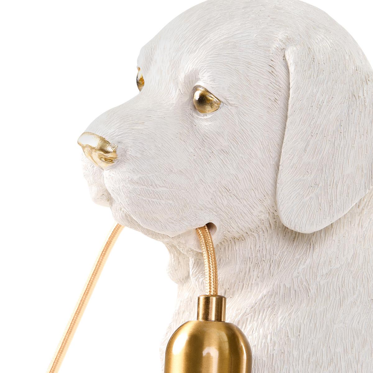 TISCHLAMPE Hund Weiß Lucky - Messingfarben/Weiß, Kunststoff (23/28/41cm) - Beliani